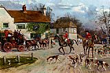 The Hunt Outside The Old Bull Inn by Gilbert Scott Wright